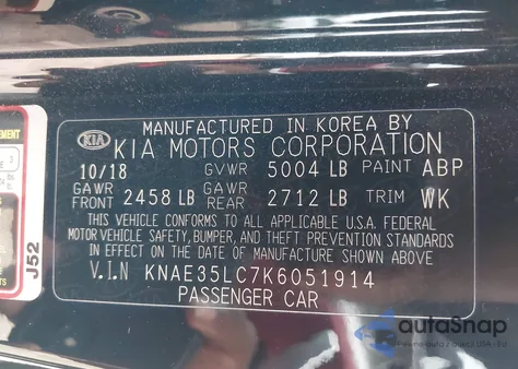 2019 Kia Stinger Gt z USA, uszkodzony, nr VIN KNAE35LC7K6051914